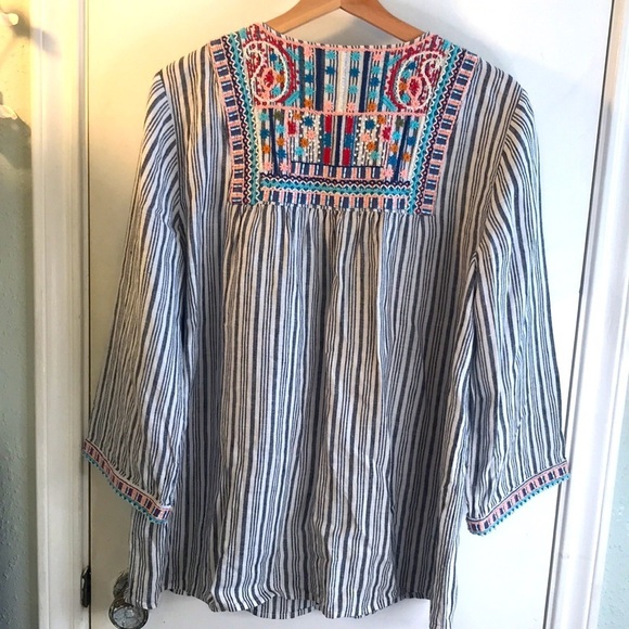 J Jill Love Linen Embroidered Striped Tunic Top Size M - Picture 9 of 11